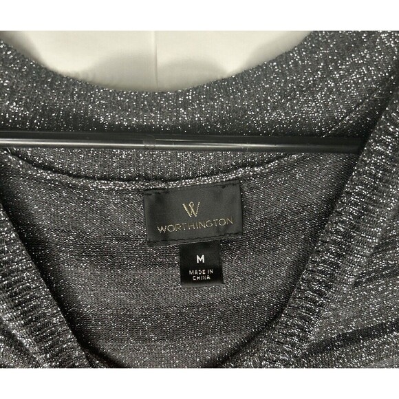 Worthington Women’s 3/4 Sleeve Sparkle Pull Over Sweater Black/Gray Size Medium - Picture 3 of 7